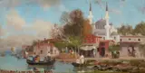 Fabius Brest, A Turkish Harbour, Oil on panel