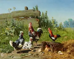 Carl Jutz the Elder, Summer Landscape with Poultry, Oil on canvas