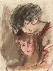 Isaac Israëls, Two Ladies' Heads, Chalk pastel on paper
