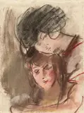 Two Ladies' Heads by Isaac Israëls, Chalk pastel on paper, sold May 2018