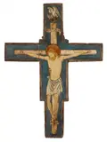 Maestro della leggenda di Apollo e Dafne, The Crucifixion, Oil and tempera on panel