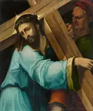Hispano-Flemish School 16th century, Christ Carrying the Cross, Oil on panel (parquetted)