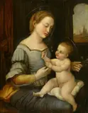 Italian School 16th century, The Virgin and Child, after Raphael, Oil on panel