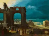Louis de Caullery, Courtly Company amid Roman Ruins, Oil on copper