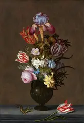 Johannes Bosschaert, Still Life with Flowers, Leaves, a Butterfly, and a Lizard, Oil on panel