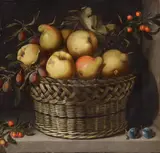 Juan van der Hamen, Still Life with Apples, Quinces, Plums, and Cherries in a Basket, Oil on canvas (relined)