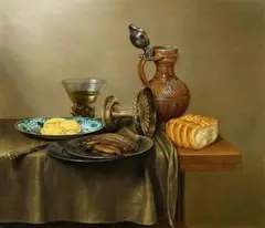 Gerret Willemsz Heda, Still Life with a Herring, Rummer, Wanli Dish, and Bread, Oil on panel