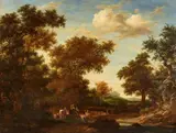 Jakob Salomonsz. van Ruysdael, Wooded Landscape with Shepherds and Animals, Oil on panel (parquetted)