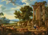 Pierre Patel, Landscape with the Flight into Egypt, Oil on canvas, laid down on card
