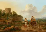 J.C. de Bruyn, Two Landscapes with Shepherdesses, Oil on panel. Each