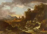 called Poussin Gaspard Dughet, An Arcadian Landscape in the Campagna, Oil on canvas (relined)