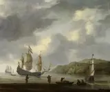 called Zeeman Reinier Nooms, Ships off the Coast of North Africa, Oil on canvas (relined)