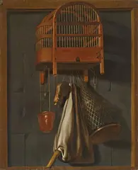 Antonie Leemans, Hunt Still Life with a Bird in a Cage, Oil on canvas (relined)