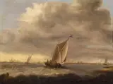Pieter Coopse, Fishing Boats on Rough Seas, Oil on panel (parquetted)