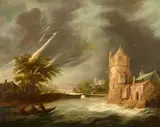 Meindert Hobbema, Stormy River Landscape with a Tower, Oil on panel