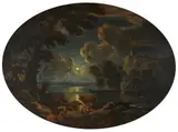 called Tempesta Pieter Mulier, Moonlit River Landscape with a Shepherd and his Flock, Oil on canvas (relined)