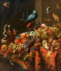 Barend van der Meer, Still Life with Fruit, a Rummer and Birds, Oil on canvas (relined)