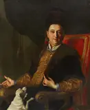 attributed to Johann Kupecky, Portrait of a Man with his Dog, Oil on canvas (relined)