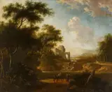 Isaac de Moucheron, Landscape with Travellers and Ruins, Oil on canvas (relined)