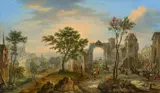 Dutch School early 18th century, View of a Town with a Hunting Party, Oil on copper