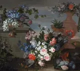 Antoine Monnoyer, Still Life with Flowers and Fruit, Oil on canvas
