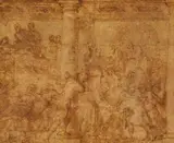 A Biblical Scene by in the manner of Nicoló dell´ Abbate, Brown ink on paper, mounted, sold May 2018