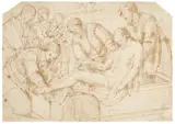 Venetian School 17th century, The Entombment of Christ, Brown ink and wash over graphite
