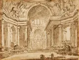Interior of a Baroque Church by Charles-Michel-Ange Challe, Brown ink and was, sold May 2018