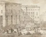Ilario Spolverini, The Market of Parma, Black chalk