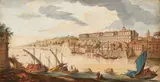 Italian School circa 1800, On the Banks of the Tiber, Watercolour on paper, mounted on card