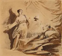 Cupid and Psyche by Bernhard Rode, Brown wash over black and white chalk, offered May 2018