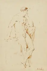 A Male Nude by Bernhard Rode, Brown wash over graphite, mounted on brown card, offered May 2018