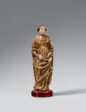 A South German carved limewood figure of a female saint, circa 1510/1520 by South German circa 1510 & 1520, Carved three-quarters in the round, the reverse flattened. With presumably original older polychromy. A finely carved fi, offered May 2018