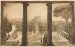 Ludwig Wilhelm Wittich, "Blick aus einer italienischen Villa. Eigene Erfindung.", Graphite drawing on paper
