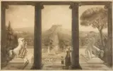 Ludwig Wilhelm Wittich, "Blick aus einer italienischen Villa. Eigene Erfindung.", Graphite drawing on paper