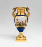 A Berlin KPM porcelain vase with a view of Babelsberg Palace by Königliche Porzellanmanufaktur Berlin Kpm, With original gilt metal mountings. Model no. 1606 with griffon's head handles. Fired in two parts and screw-mounted. De, offered Apr 2018