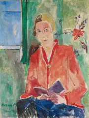 Oskar Moll, Lesende mit roter Jacke (Bildnis Ursula Waetzoldt), 1925, Oil on canvas