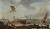 Ludolf Backhuysen the Younger, Ships in a Harbour, Oil on panel