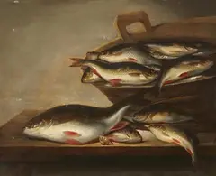 E. Bontekoe, Still Life with Freshwater Fish, Oil on panel (parquetted)