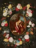 The Penitent Mary Magdalene within a Floral Garland by Jan Brueghel the Younger, Oil on panel, offered Mar 2018