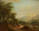 German School 18th century, Landscape with Travellers, Oil on panel