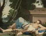 Pyramus and Thisbe by German or French artist circa 1800, Oil on canvas (relined), sold Mar 2018