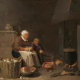 Pieter Jacobsz Duyfhuysen, Kitchen Scene with a Woman peeling Turnips, Oil on panel
