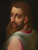 Flemish School 17th century, Bearded Man looking over his Shoulder, Oil on panel (parquetted)