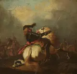 Falling Horseman by Probably French School 17th century, Oil on canvas (relined), offered Mar 2018