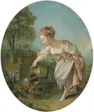 Young Girl with a Watering Can by French School 18th & 19th century, Oil on canvas (relined), offered Mar 2018