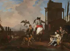 attributed to Abraham Hondius, The Falconers, Oil on canvas (relined)