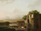 Huysmans, Landscape with Ruins and Cattle, Oil on panel