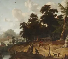 attributed to Jan Looten, Wooded Landscape with Hunters and Horsemen, Oil on canvas (relined)