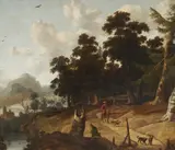 attributed to Jan Looten, Wooded Landscape with Hunters and Horsemen, Oil on canvas (relined)